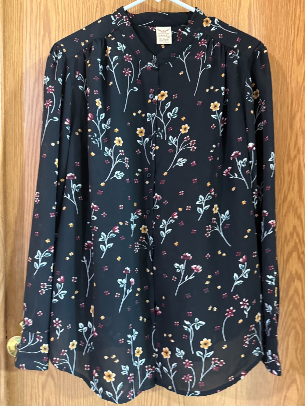 Faded Glory Black Floral Button-Front Blouse